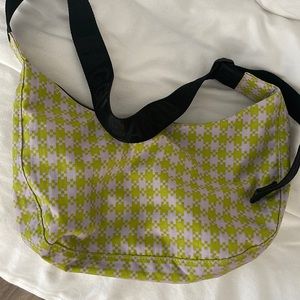 Baggu Crescent Bag- Medium pink pistachio pixel gingham